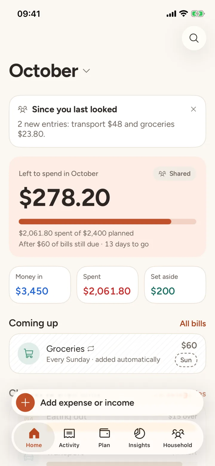 A shared budget showing what was added since you last looked.